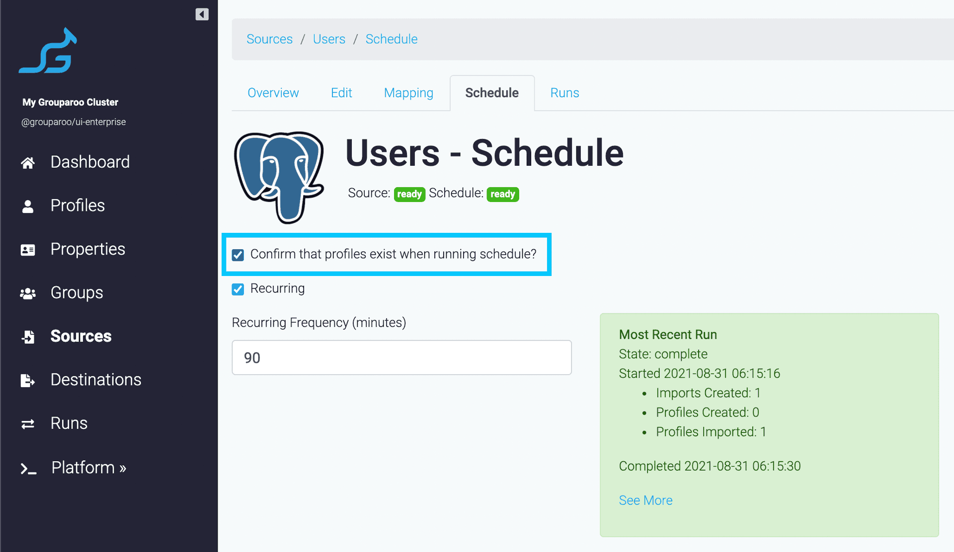 Confirm profiles on schedule run